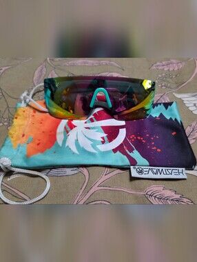 Kids Shield Sunglasses with Rainbow Mirrored Lens and Teal Nose Pad